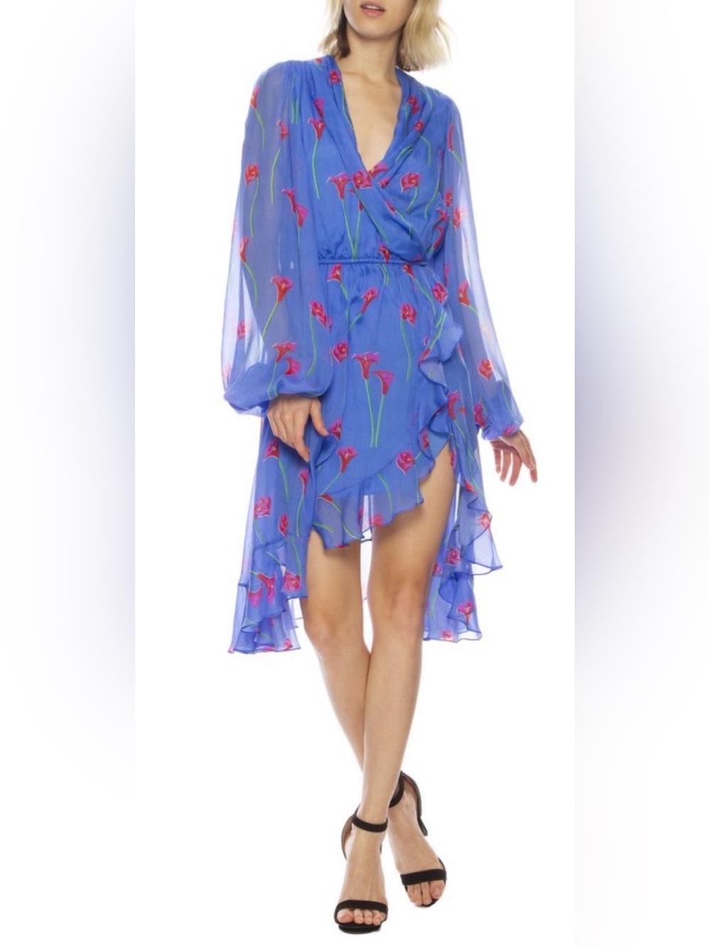 Caroline Constas Olivia Silk Ruffle Open Back Floral Dress